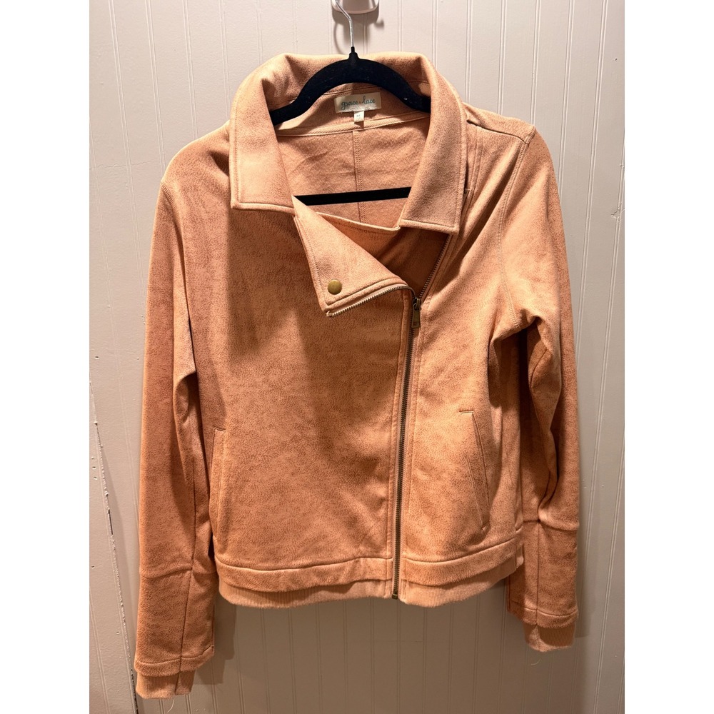 Grace & Lace Peach‎ Faux Suede Moto Jacket Asymmetrical Zip Women Medium
